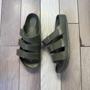 Sun + Stone Olive Slide Sandals with Straps